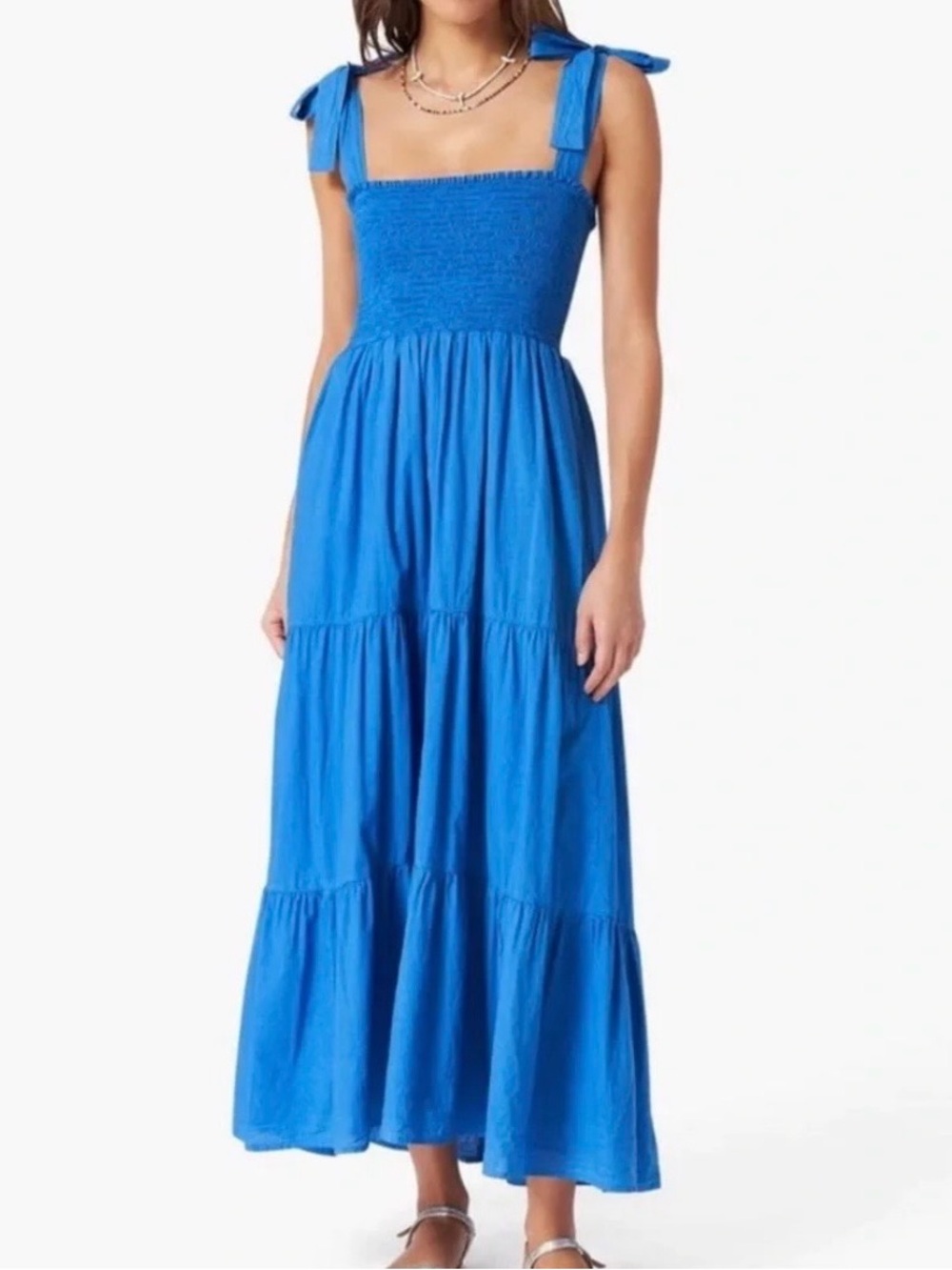 XiRENA Cobalt Blue Tie-Shoulder Smocked Maxi Dress